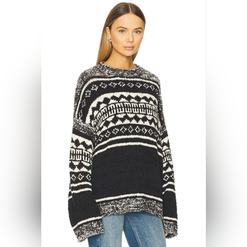 Free People Dani Pattern Sweater in Black Combo - Picture 2 of 10